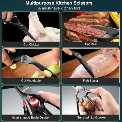 Premium Kitchen Shears Heavy Duty, Kitchen Scissors Stainless Steel, Sharp Poultry Shears, Food Scissors for Vegetable, Chicken, Meat, Fish, Detachable Scissors All Purpose with Black Titanium Plated