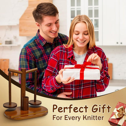 Wooden Yarn Holder for Crocheting and Knitting (Brown) | Upgraded Magnetic Rotating Spinner with 2 Spindles, Ideal Gift for Craft Enthusiasts
