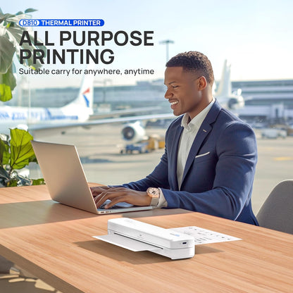 POLONO Portable Printer Wireless for Travel, D810 Bluetooth Thermal Printer Support for 8.5"x11" US Letter, Inkless Compatible with iOS, Android, Laptop for Office, Car and Home, White