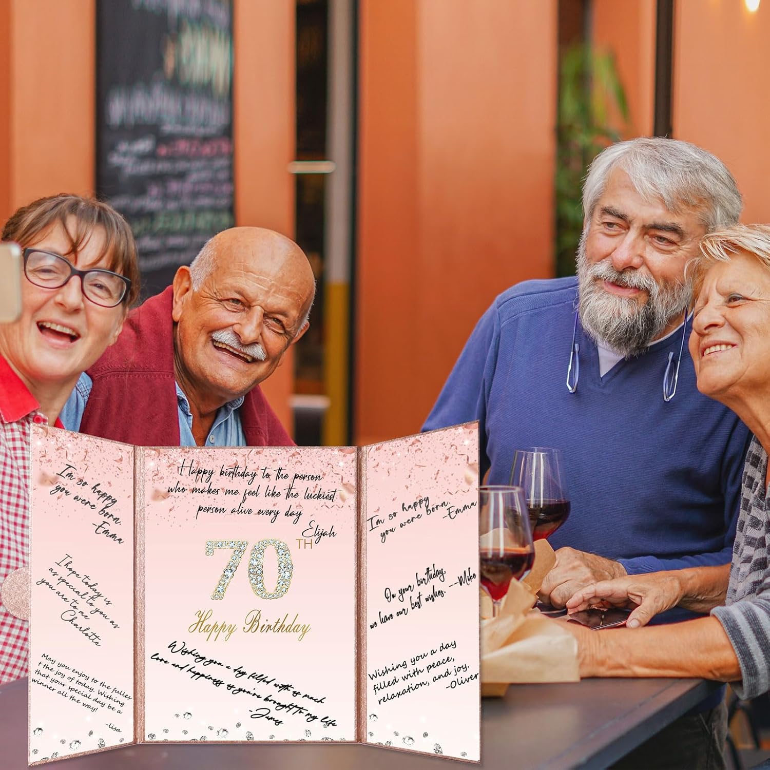 Crenics Rose Gold 70th Birthday Decorations, Creative 70th Birthday Guest Sign in Book Alternative, Large 70th Birthday Signature Book 12" x 18", Great 70 Years Old Birthday Gifts for Women - PuriLite