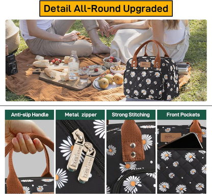 HOMESPON Lunch Bag for Woman Man Adults with Front Pocket Insulated Lunch Tote Lunch Box Container for Work Picnic or Travel(Black)