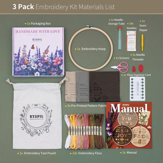 Purilite Select 3 Pack Beginner Embroidery Kits