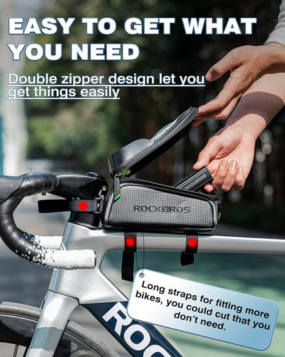 ROCKBROS Bike Phone Frame Bag 1.6L Bike Bag Waterproof Bike Accessories Touch Screen Bicycle Phone Case Compatible Phone Under 7”