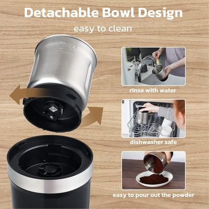 KYG Electric Coffee Grinder, 2 Removable Bowls, Black