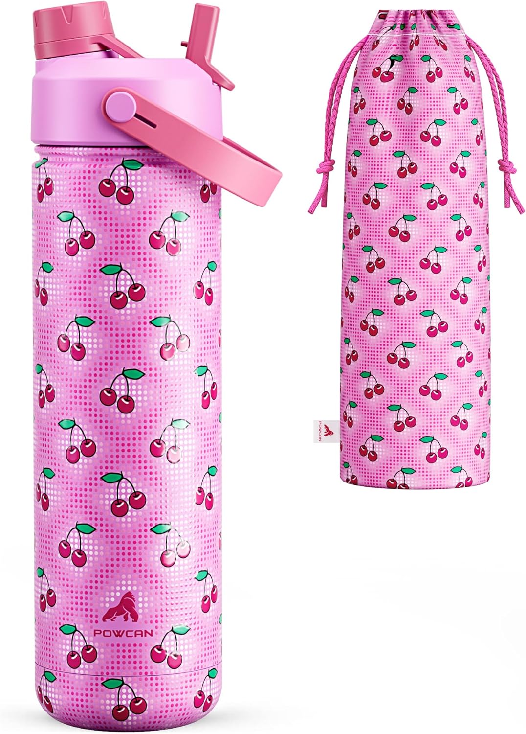 POWCAN 26 oz Insulated Water Bottle with 2-in-1 Straw and Spout Lid, Keep Cold 24H, Leak-Proof, Fits in Car Cup Holder, Stainless Steel Water Bottle for Sports, Travel, and School (Cotton Candy)