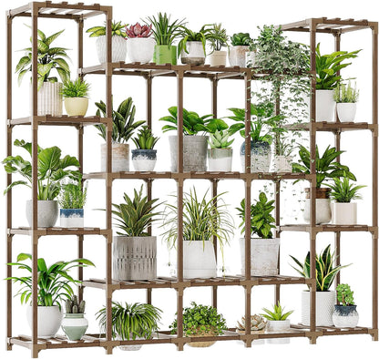 Bamworld Plant Stand Indoor Outdoor Hanging Plant Shelf for Multiple Plants Pots Wood Flower Stand Tall Large Flower Holder for Living Room, Patio, Balcony, Garden Decor, Brown
