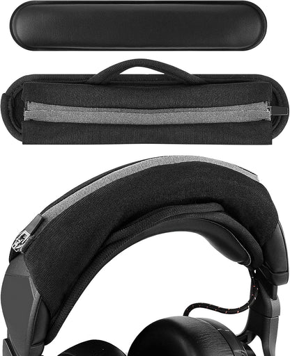 Geekria Hook and Loop Headband Cover + Pad Set, Protector with Zipper Closure Compatible with Medium Sized Headphones, Easy DIY Installation (Protein Leather/Black)
