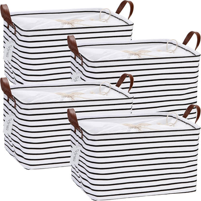 Hinwo 6-Pack Small Canvas Fabric Storage Baskets Set with Handles, Open Storage Bins, Cube Storage Organizer, Shelf Organizer Bins for Closet, 7.9L, 12 x 8 x 5 Inches, Grey Stripe