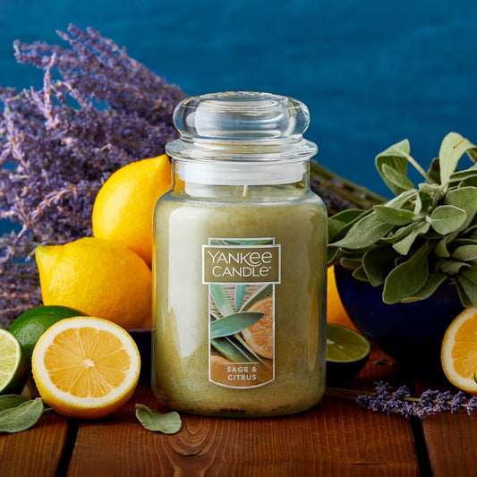 Yankee Candle Scented Candle, Sage & Citrus, Original Large Jar Candle, 110-150 Hours of Burn Time, 22 oz. - PuriLite