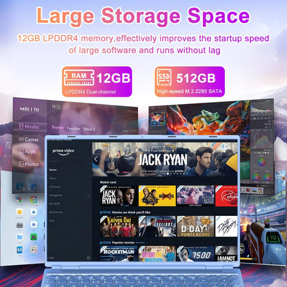 NOTODD Laptop 16" 12GB LPDDR4 512GB SSD Celeron N5095 Up to 2.9Ghz Quad-Core Win 11 PC 1920*1200 2K Screen Dual WIFI Support 2.5" HDD 1TB SSD Expand with Cooling Fan Numeric Keypad for Business-Blue