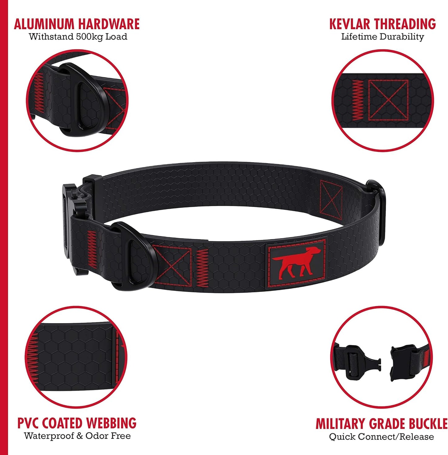 Tuff Pupper Waterproof Action Collar for Dogs | Heavy Duty Water Proof Dog Collar | Tear Proof & Odor Free | Rust-Proof Metal Hardware | Tactical Quick Release Buckle | for Adventurous, Active Dogs