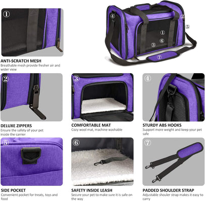 Henkelion Cat Carriers Dog Carrier Pet Carrier for Small Medium Cats Dogs Puppies up to 15 Lbs, Airline Approved Small Dog Carrier Soft Sided, Collapsible Waterproof Travel Puppy Carrier - Purple