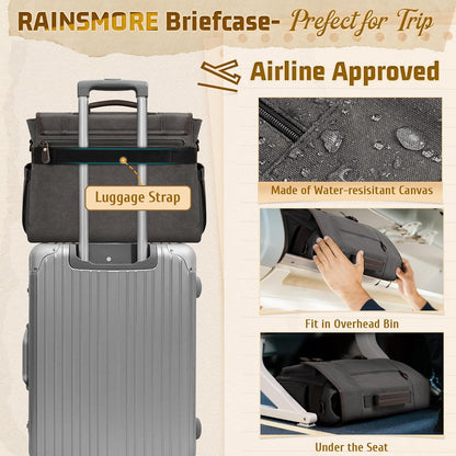RAINSMORE Canvas Messenger Bag Men 17-17.3 Inch Laptop Bag Computer Briefcase Water Resistant Satchel Bag for Men Work Office - PuriLite