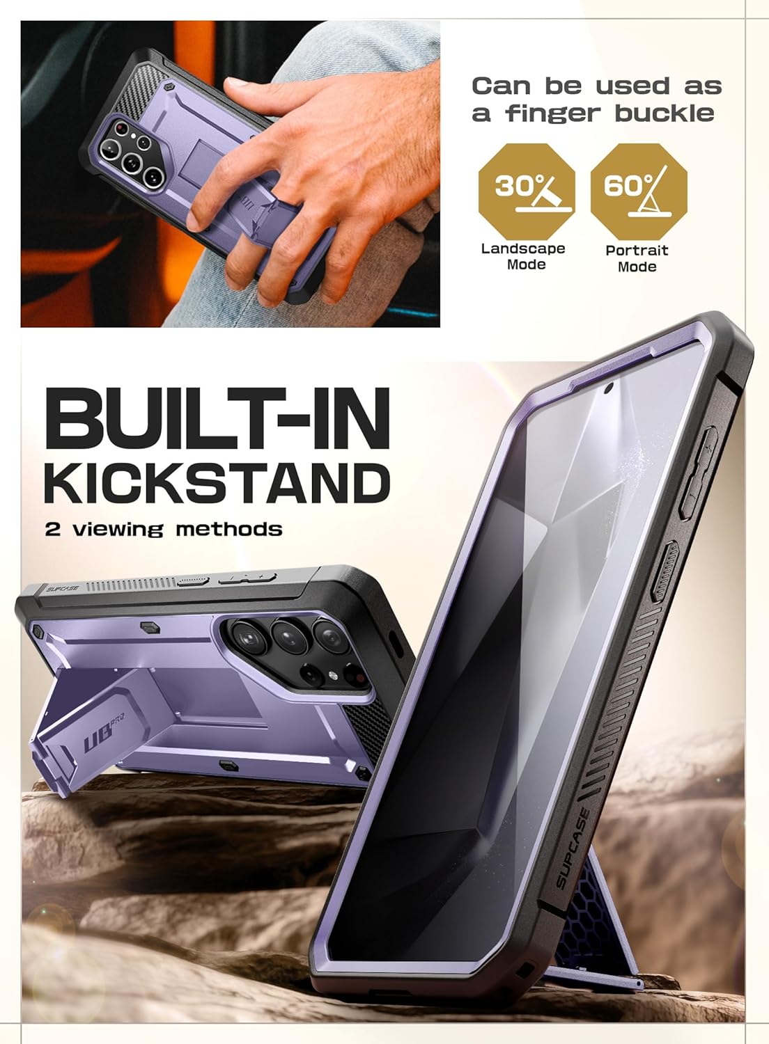 SUPCASE Unicorn Beetle Pro Case for Samsung Galaxy S23 Ultra 5G (2023), [Extra Front Frame] Full-Body Dual Layer Rugged Belt-Clip & Kickstand Case with Built-in Screen Protector (Black)