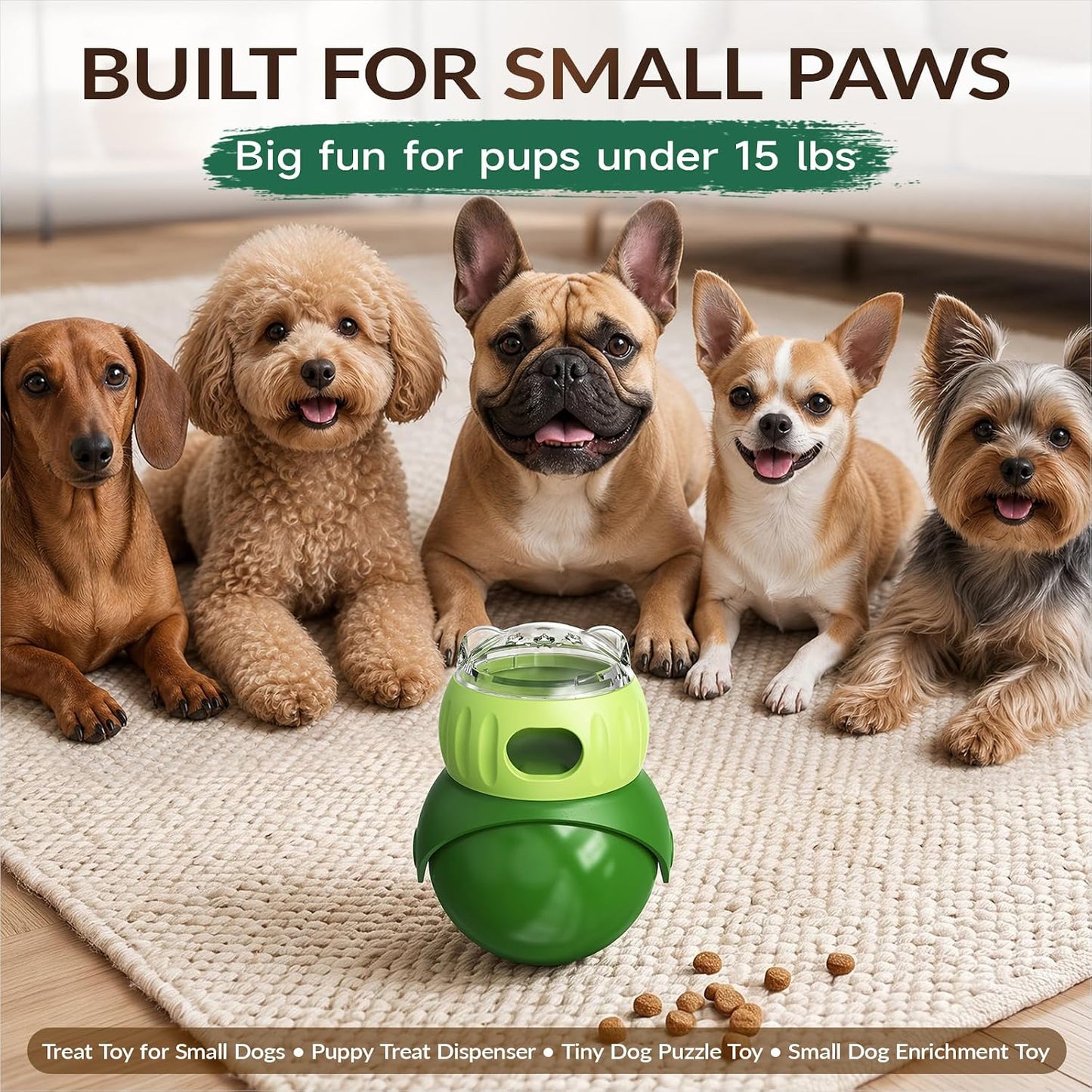 KADTC Wobble Treat Dispensing Ball, Slow Feeder & Puzzle Toy for Small Dogs | Adjustable reward flow and no-tip forward motion: extend indoor mealtimes, burn energy, stimulate the mind, and beat boredom.
