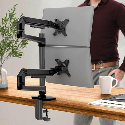 ErgoUnion Dual Monitor Stand for Desk, Vertical Dual Monitor Mount with Wide Range of Motion, Dual Monitor Arm for 17-40" Screen up to 25 lbs Each, Computer Monitor Stand for 2 Monitors - Black