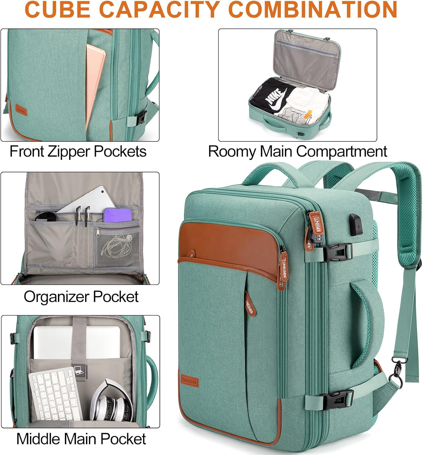 Lumesner Carry on Backpack, Extra Large 40L Flight Approved Travel Backpack for Men & Women