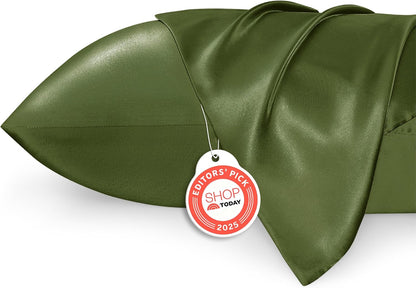 Bedsure Satin Pillow Case Queen Size 2 Pack, Similar to Silk Pillow Cases, Silky Pillowcase Covers with Envelope Closure, Room Decor Valentine Gifts for Women Men, Grey, 20x30 Inches