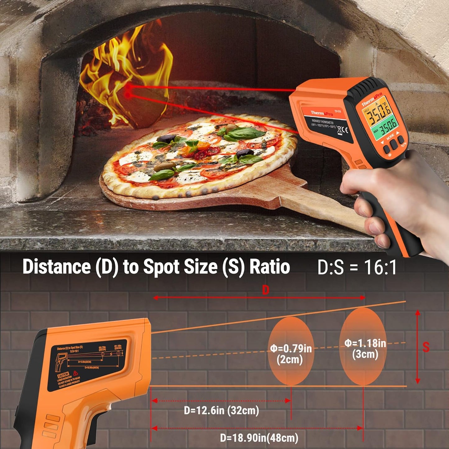 ThermoPro TP30 Infrared Thermometer Gun, Non Contact Temperature Gun with Adjustable Emissivity, Laser Thermometer Gun for Cooking, Pizza Oven, Griddle, Engine, HVAC -58°F ~1022°F (Not for Human)