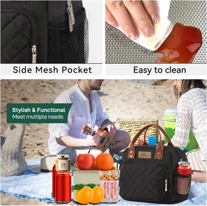 HOMESPON Lunch Bag for Woman Man Adults with Front Pocket Insulated Lunch Tote Lunch Box Container for Work Picnic or Travel(Black)