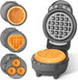 Baker's Friend 4 in 1 Mini Waffle Maker With Removable Plates - Pancake, Donut, Heart Shape and Small Waffle Maker Set - Recipe Included, Graphite