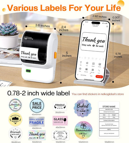 Bluetooth Thermal Label Maker Printer, Portable Inkless Labeling Machine with Waterproof Labels for Home, Kitchen, Office and Small Business