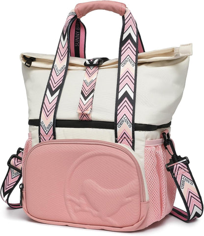 SUNNY BIRD Dual Compartment Lunch Bag Insulated Lunch Box for Women and Men (Green with Boho Strap)