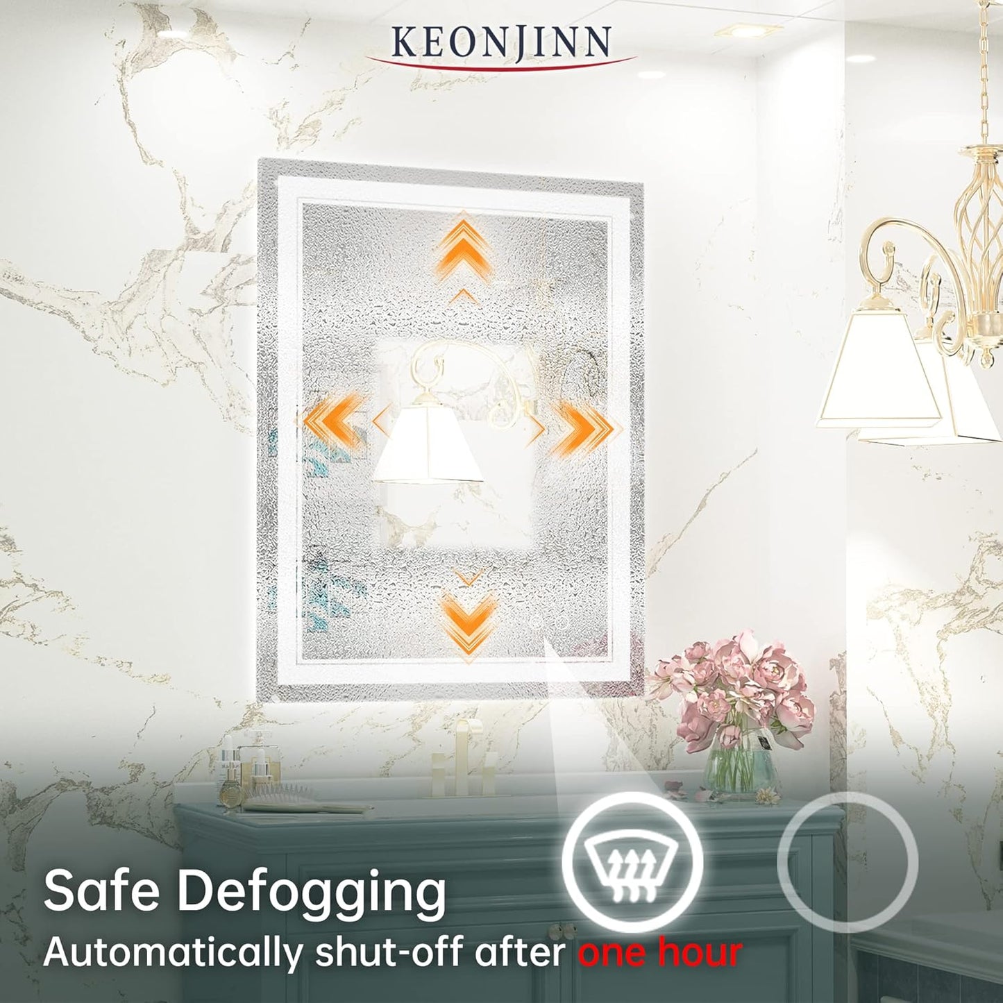 Keonjinn 40 x 24 Inch LED Mirror, Bathroom Mirror with Lights, LED Vanity Mirror, Wall Mounted Anti-Fog Dimmable Lighted Makeup Mirror for Bedroom, IP54 Waterproof (Horizontal/Vertical)