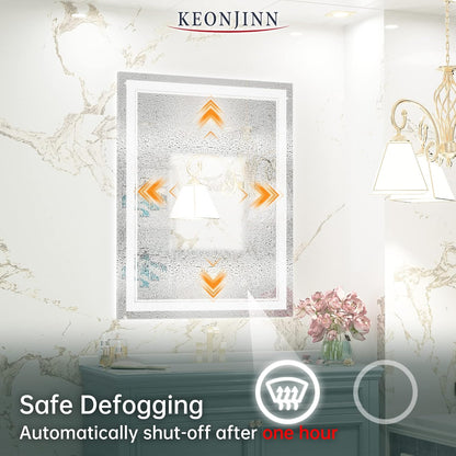Keonjinn 40 x 24 Inch LED Mirror, Bathroom Mirror with Lights, LED Vanity Mirror, Wall Mounted Anti-Fog Dimmable Lighted Makeup Mirror for Bedroom, IP54 Waterproof (Horizontal/Vertical)
