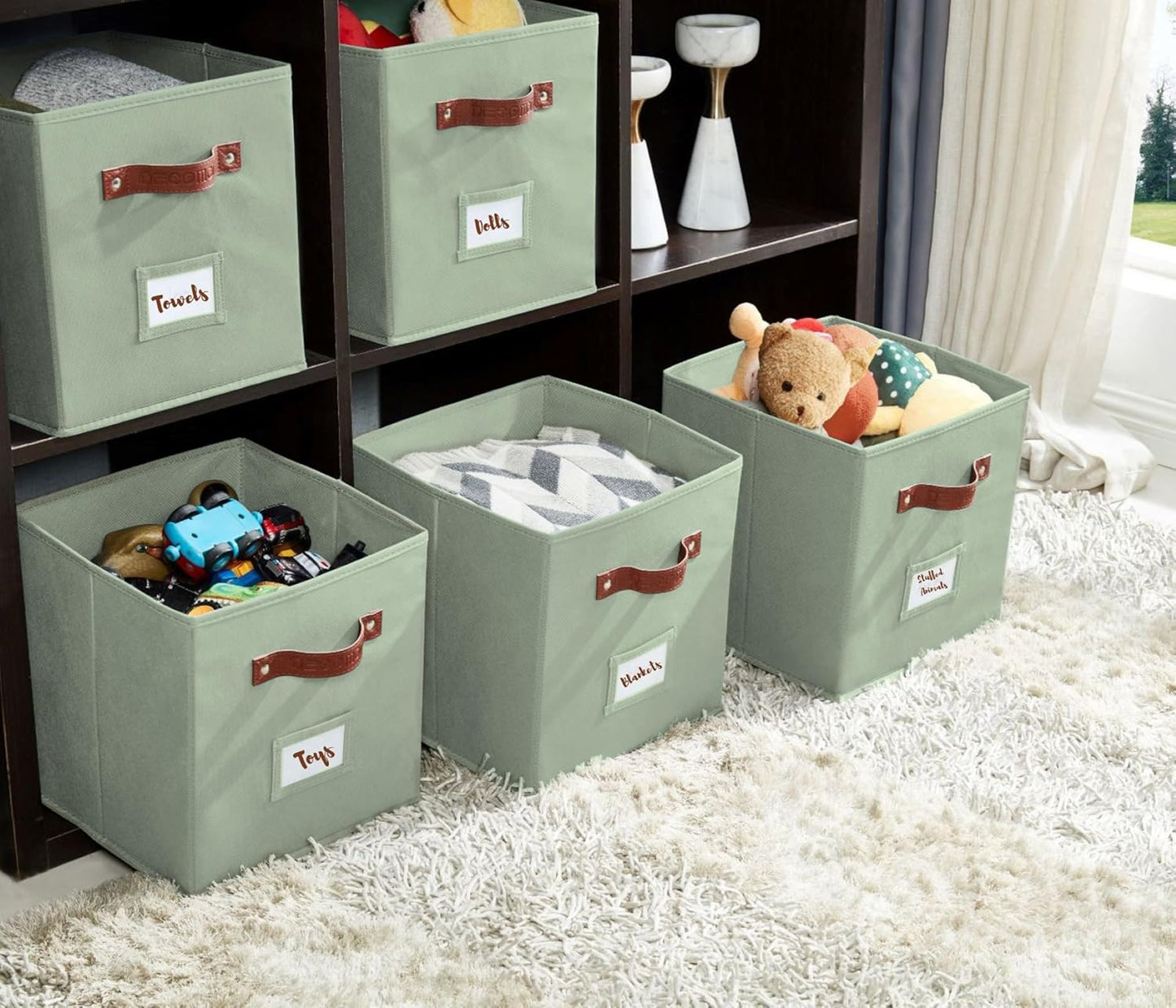 DECOMOMO Cube Storage Bin, Storage Cubes with Labels, Baskets for Shelves Kallax Linen Closet Organizers (Cube 10.5x11"/ 6pcs, Black)