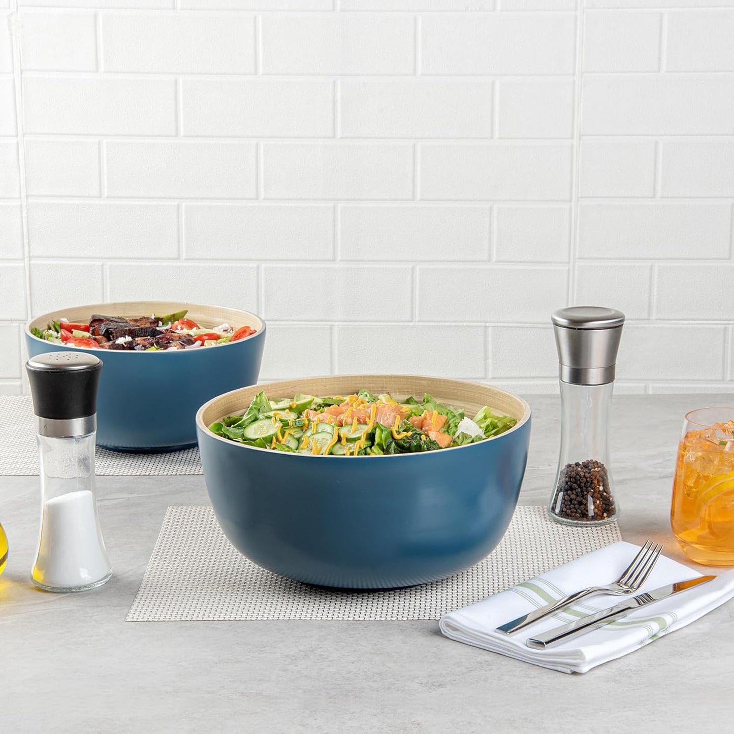 Restaurantware-Bambuddha 51 Ounce Extra Large Salad Bowl, 1 Heavy-Duty Round Salad Bowl - Sustainable, Reusable, Blue Bamboo Serving Dish, for Serving Salads, Fruits, and Appetizers