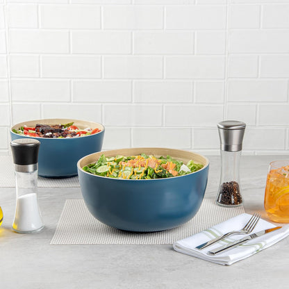 Restaurantware-Bambuddha 51 Ounce Extra Large Salad Bowl, 1 Heavy-Duty Round Salad Bowl - Sustainable, Reusable, Blue Bamboo Serving Dish, for Serving Salads, Fruits, and Appetizers