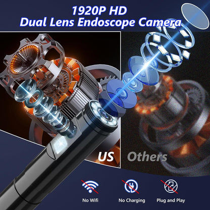 Endoscope Camera with Light, Ennovor 1920P HD, Endoscope Inspection with 8 Adjustable LED Lights, Borescope with Flexible Rigid Snake Camera, IP67 Waterproof and No WiFi Required, for Android iOS