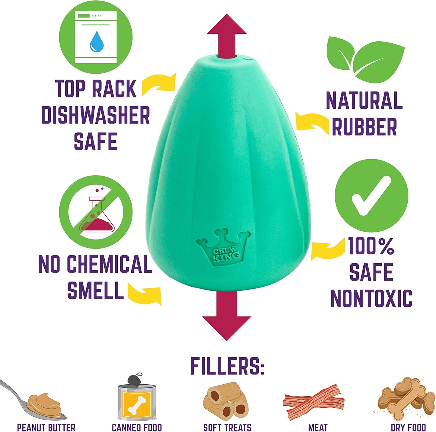 Chew King Premium Treat Dog Toy, L, Extremely Durable Natural Rubber Toy, Pack of 2
