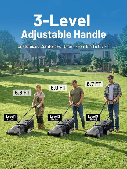 Litheli 40V Cordless Lawn Mower 16″, Brushless Motor, 6 Cutting Heights (25-75mm), 50L Bagging & Mulching, Includes 2×5.0Ah Batteries & Charger