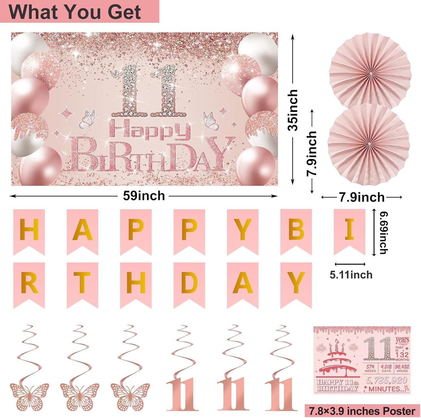 40th Birthday Decorations for Women,32pcs 40th Birthday Party Decorations,Including Backdrop, Crown,Sash,banner, Hanging Swirl,Cake Topper,balloons,Paper Fans,Anniversary Card and paper fans