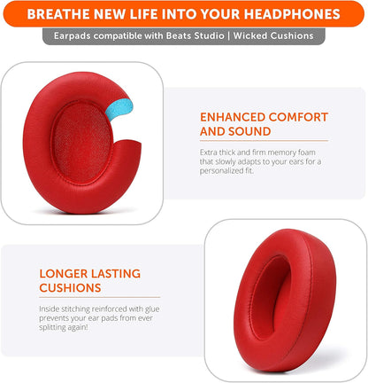 WC Wicked Cushions Replacement Ear Pads for Beats Studio 2 & 3 (B0501, B0500) Wired & Wireless | Does NOT Fit Beats Solo | Softer PU Leather, Enhanced Foam & Stronger Adhesive | Black
