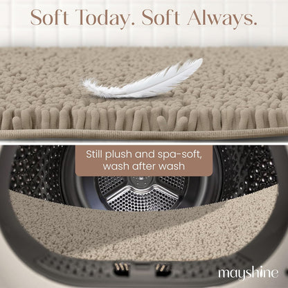 Soft Plush Chenille Bathroom Rug, Absorbent Microfiber Bath Mat, Machine Washable, Non-Slip Grip, Quick-Dry, Thick Shag Carpet Great for Bath, Shower Floor, Bedroom, or Door Mat (Beige, 17x24)
