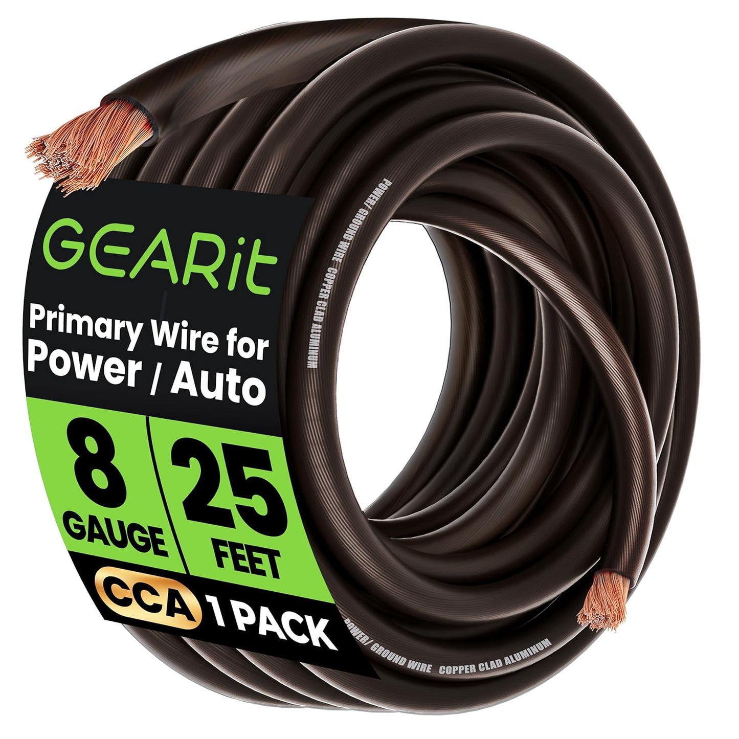GEARit, 8 Gauge Wire, for Automotive Power/Ground, Battery Cable, Car Audio, RV, Amp, CCA, Automotive Wire, Amp Kit, Battery Cables, Wiring Kit, (25 feet Each- Black/Red)