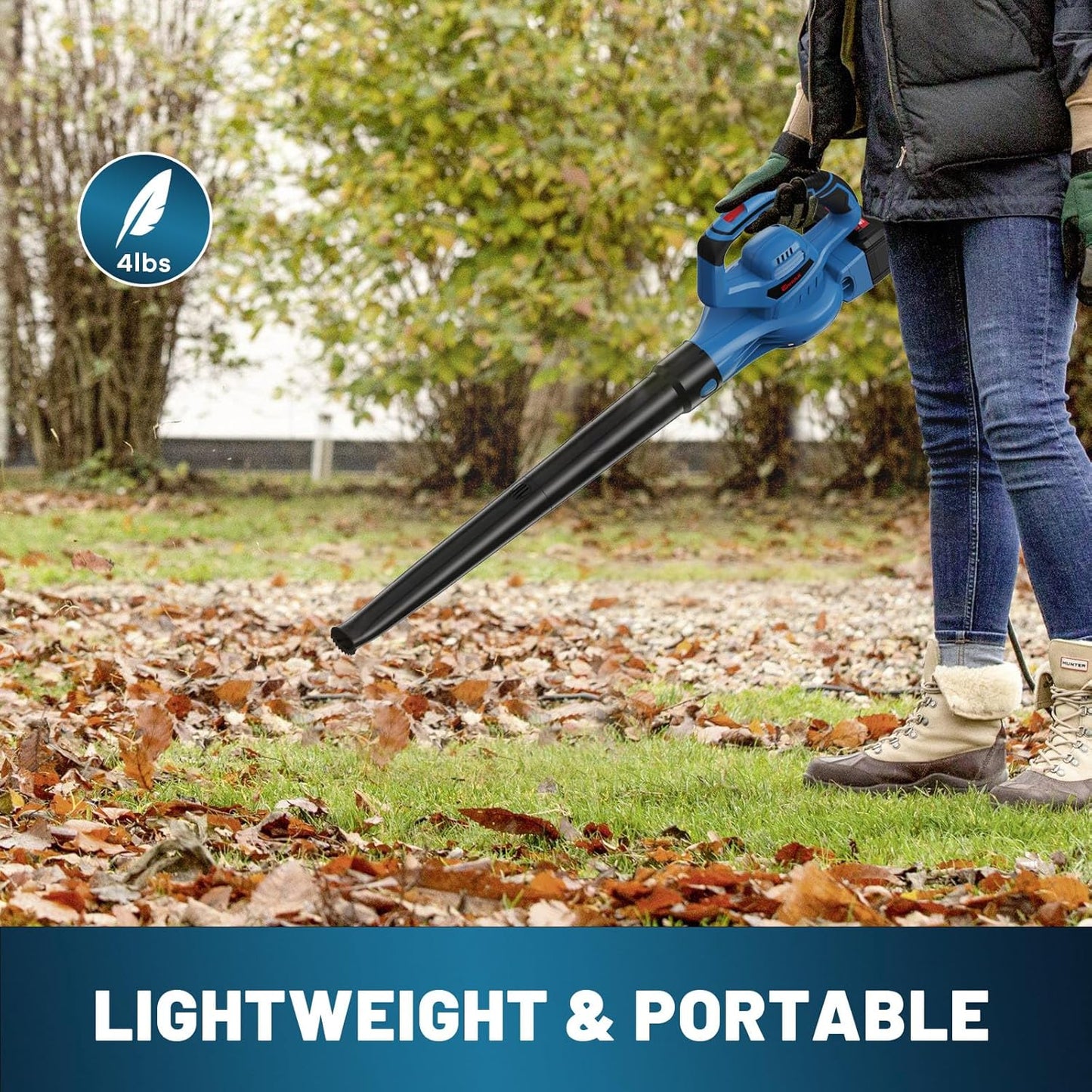 Leaf Blower Cordless,460CFM &190MPH,20V 4.0Ah Upgrade Battery Powered 2-in-1 Leaf Blower(Upgraded),6 Variable Speed,for Blowing Leaves,Debris,Snow and Dust,4.0Ah Battery&Charger Included(Blue)