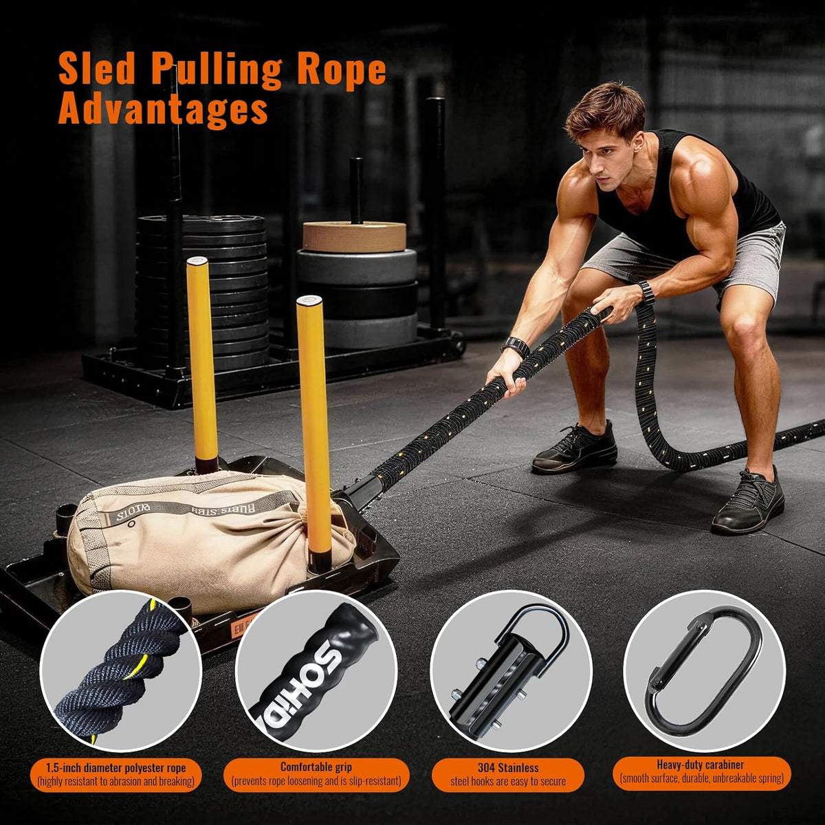 Weight Sled Rope Workout Sled Pulling Rope Sled Push Gym Equipment Rope for Weight Sleds for Training, Tire Pulling Workout Fitness Resistance, Football Exercise Equipment for Men & Women