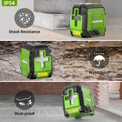 Huepar Green Cross Line Laser Level with 40in Tripod, Self-Leveling Within 4 Indoor Laser Leveler Tool, 100Ft Max Working Range in Low Light, for Picture Hanging, Tile Installation, Home Renovation