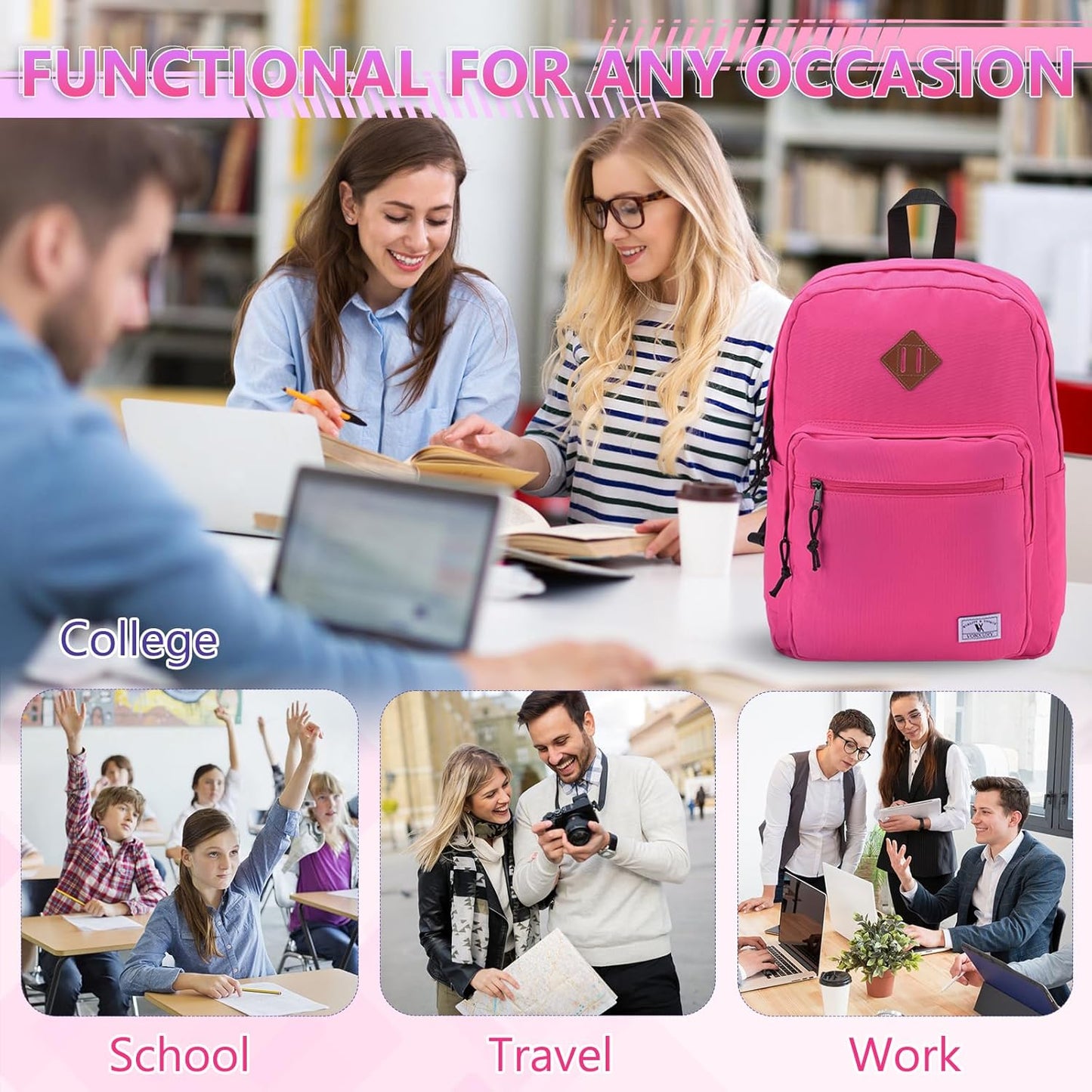School Backpack for Kids,Lightweight Water Resistant Work Travel Backpack for Women Men Teens VONXURY