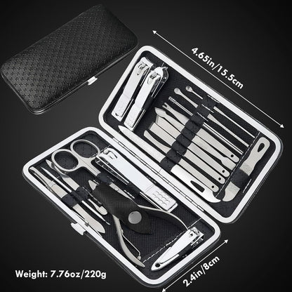 Manicure Set - 19 in 1 Professional Nail Clippers Pedicure Kit, Manicure Tool Kit, Stainless Steel Facial Grooming Set Kit, Gift Idea for Women, Men, Girls, Teens, Beige
