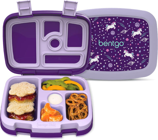 Bentgo Kids Prints (Unicorn) - Leak-Proof, 5-Compartment Bento-Style Kids Lunch Box - Ideal Portion Sizes for Ages 3 to 7 - BPA-Free and Food-Safe Materials