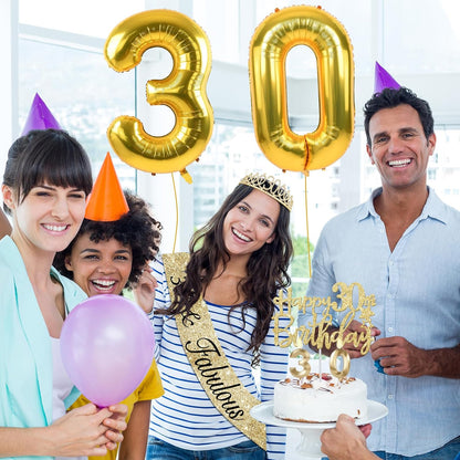 65th Birthday Decorations for Women, Including 65th Birthday Sash and Crown, Cake Topper and Candles, Number Balloons Rose Gold, 65 Year Old Gifts for Women