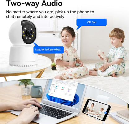 Indoor Security Camera 1080P Wi-Fi, Home Security Camera 360°Pan-Tilt Motion Detection, Surveillance Interieur for Baby, Clear Night Vision, 2-Way Audio, TF Card & Cloud Storage