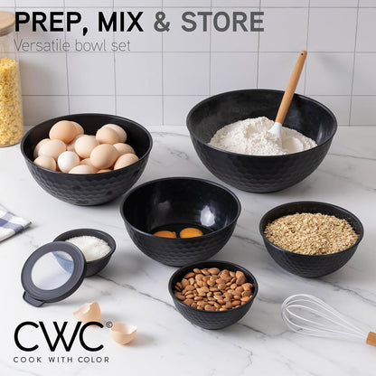 COOK WITH COLOR Mixing Bowls with TPR Lids - 12 Piece Plastic Nesting Bowls Set Includes 6 Prep Bowls and 6 Lids, Microwave Safe Mixing Bowl Set (Mint)