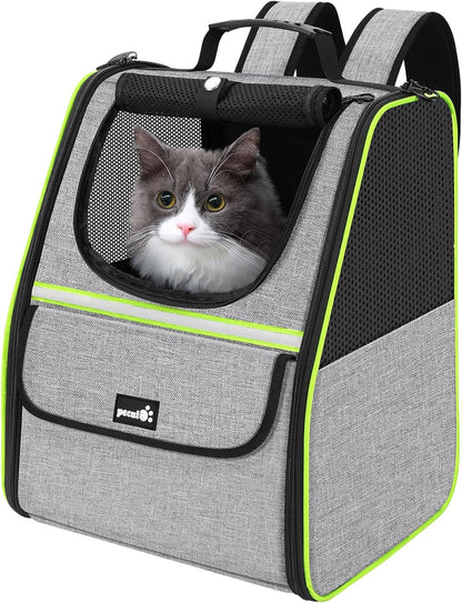 Pecute Expandable Cat Backpack Carrier, Small Dog Backpack Carrier, Pet Backpack Carriers for Cats Dogs Puppy Kitten, Cat Carriers Bag Carrying for Travel Hiking Bike Riding Walking Outdoor,Grey