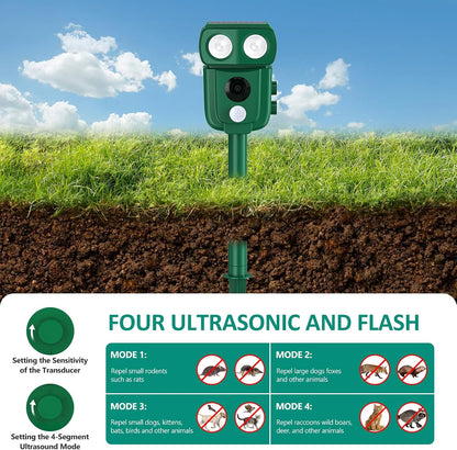 Cusbus Ultrasonic Animal Repellent Outdoor, Waterproof, Solar Power, Green